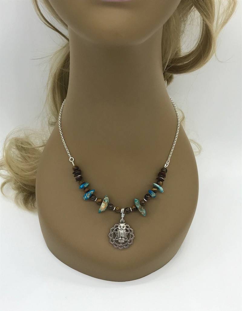Silber Chakra Eule Anhänger Und Heilstein Sterling Halskette von SouthernOceanDesigns