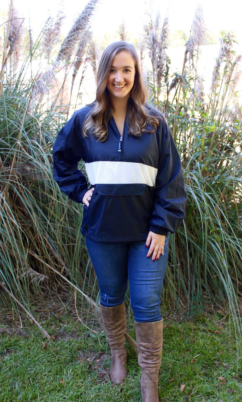 Monogrammierte Gestreifte Pullover-Regenjacke - Baumwollfutter Erwachsene Unisex-Regenjacke Monogrammierte Gestreifte Pullover-Regenjacke - Baumwollfutter Erwachsene Unisex-Regenjacke von SouthernTouchMono