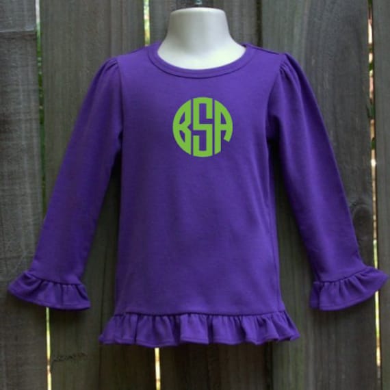 Rüschen-T-Shirt Für Mädchen Mit Monogramm Langarm-Baumwollhemd von SouthernTouchMono