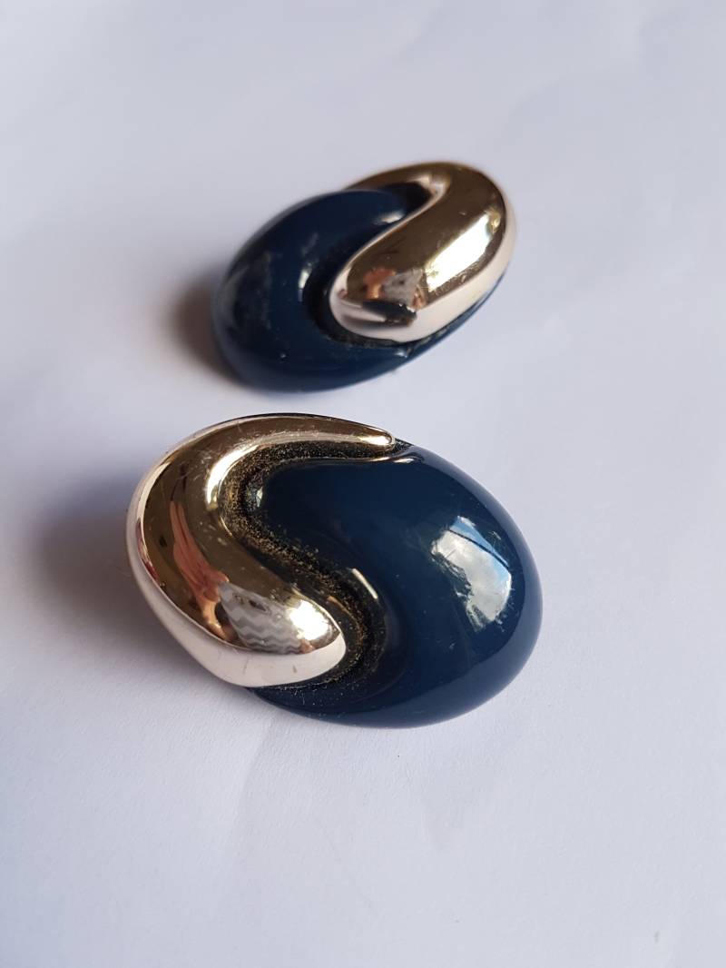 Earrings Vintage Atemberaubende Navy-Ssilvertone Erklärung Glamourös Schönen Clip Auf Dem Rücken Kostümschmuck von Southernhouse
