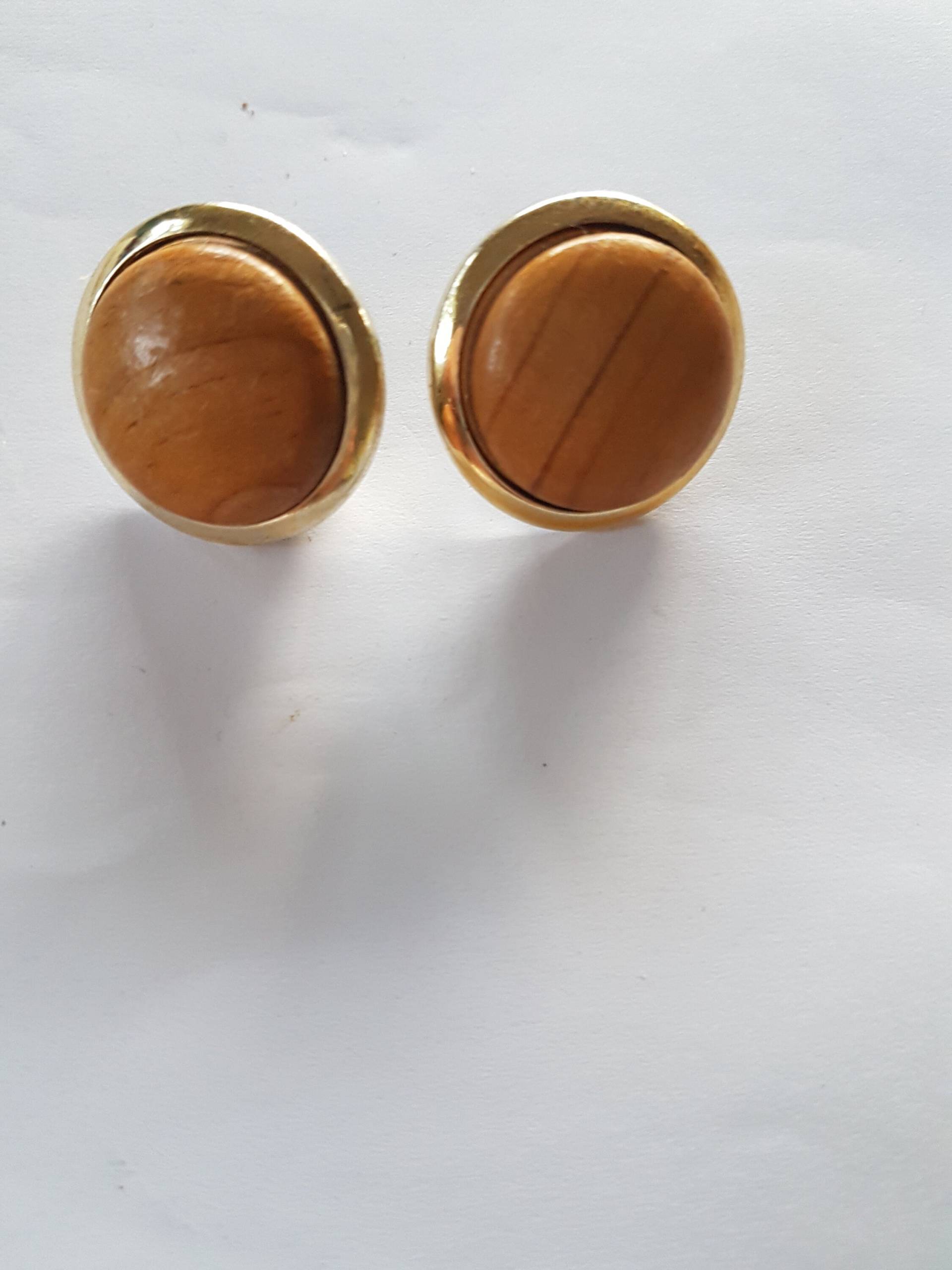 Earrings Vintage-Atemberaubendes Holz Und Goldtone Design-statement Glamourösen Clip Auf Dem Rücken Kostümschmuck Aus Verstorbenen Anwesen von Southernhouse