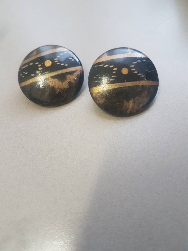 Vintage Ohrringe-Schwarz Und Gold Stammes Glanz Schöne Clip Auf Rücken Modeschmuck Aus Verstorbenen Nachlass von Southernhouse