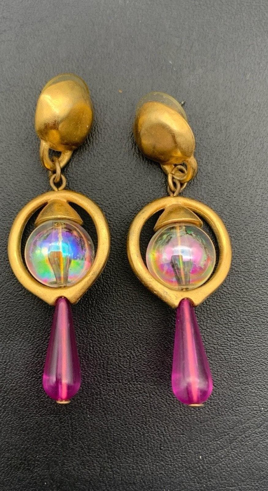 Gold Tone Und Lila & Irisierende Einzigartige Retro Baumeln Ohrringe Kühl Anders von Southernreseller