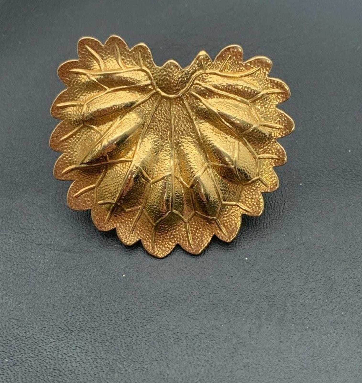 Vintage 80Er Jahre Brosche Blatt Schal/Mit Schleife, Goldfarben, Texturiert von Southernreseller