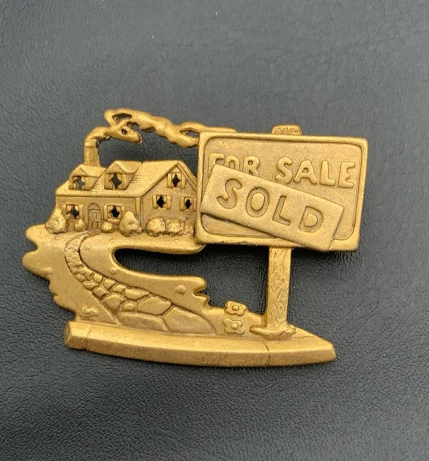 Vintage Ajc Gold Tone Zum Verkauf/Verkauft Haus Makler Brosche Pin Signiert von Southernreseller