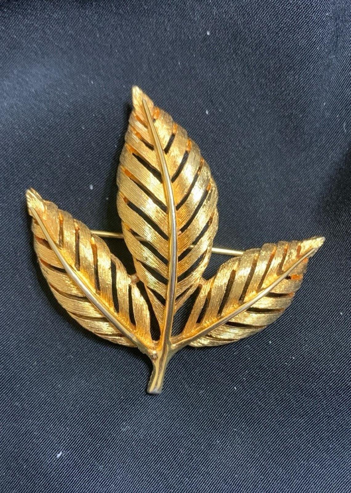 Vintage Alan J Blatt Blätter Gold Ton Brosche Signiert von Southernreseller