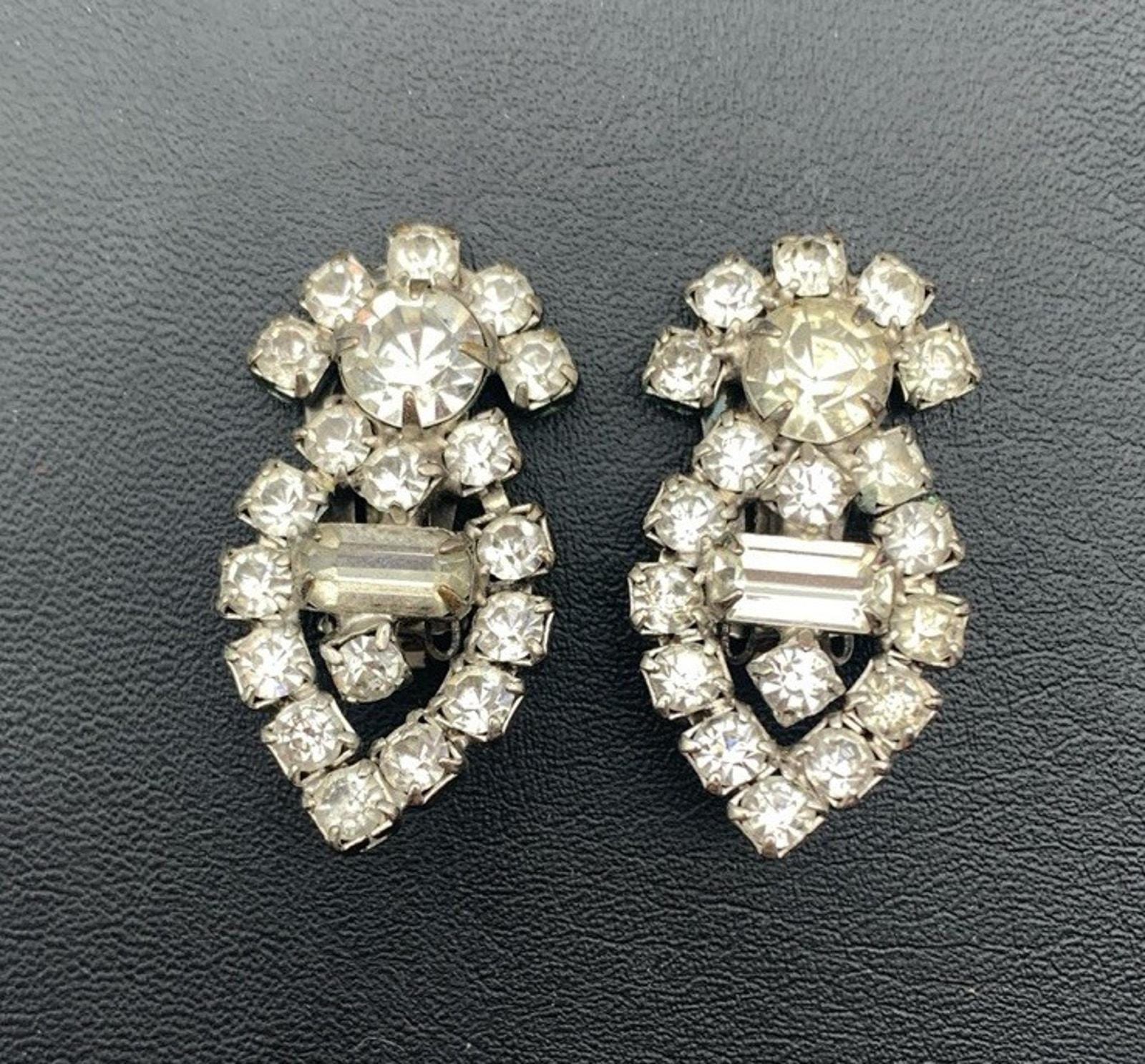 Vintage Art Deco Klare Strass Ohrclips Elegante Erklärung von Southernreseller