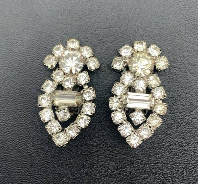 Vintage Art Deco Klare Strass Ohrclips Elegante Erklärung von Southernreseller