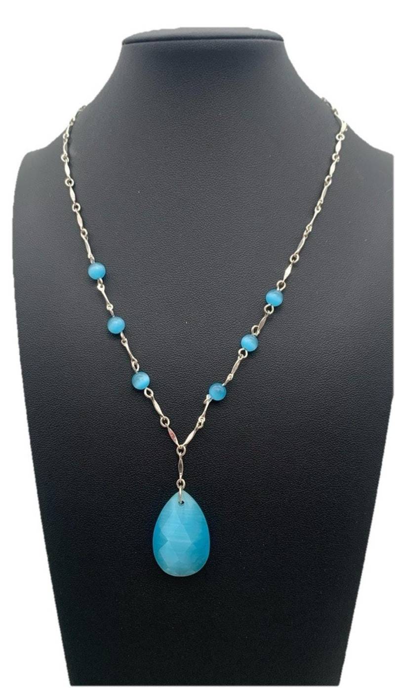 Vintage Avon Halskette Silber Ton Blau Perlen Facettierten Tropfen Anhänger 18 " von Southernreseller