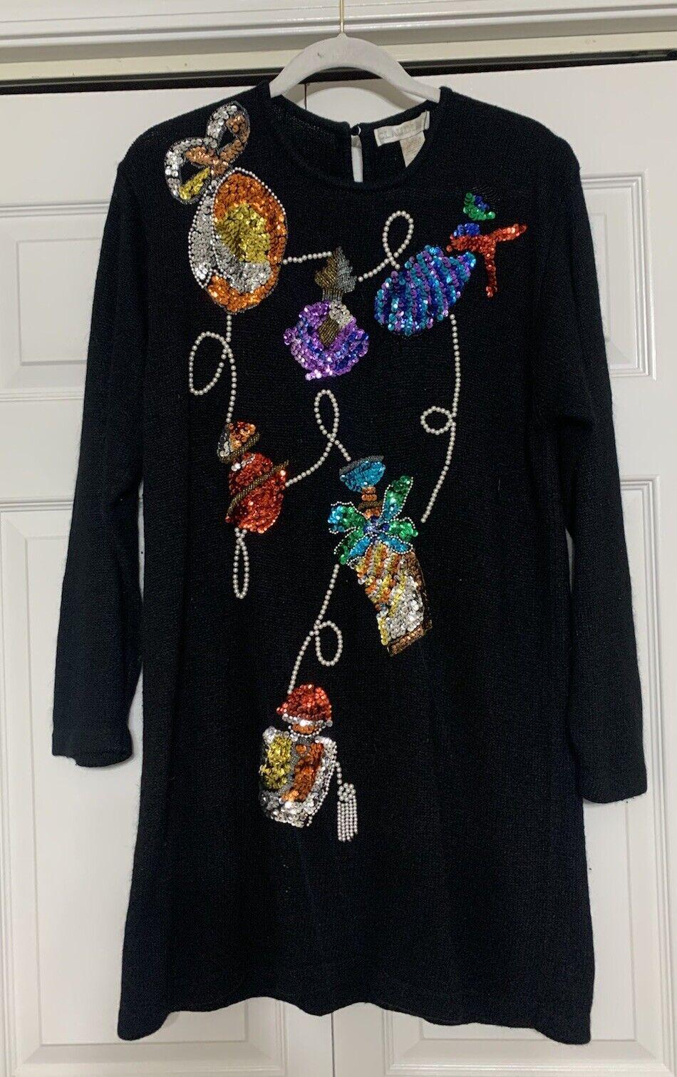 Vintage Claudia D. 90Er Jahre Pullover Kleid Pailletten Perlen Seide Lammwolle Angora M von Southernreseller