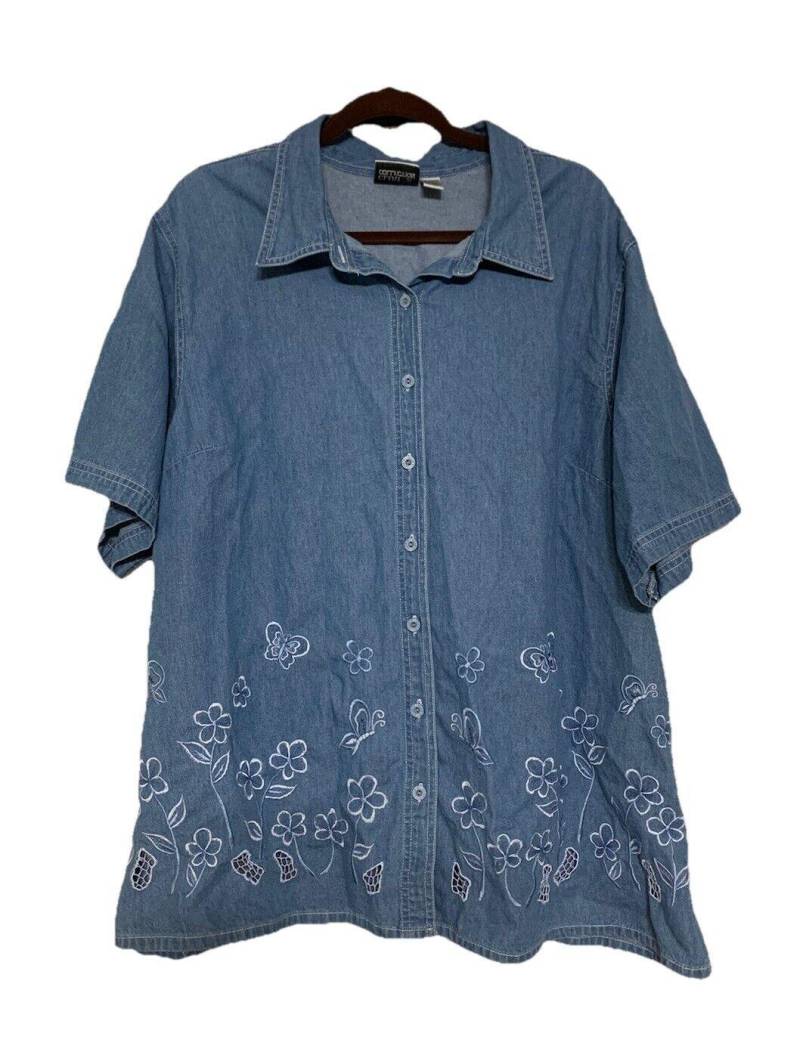 Vintage Club Z Kollektion Denim Floral Schmetterling Gestickte Knopfleiste Top 3x von Southernreseller
