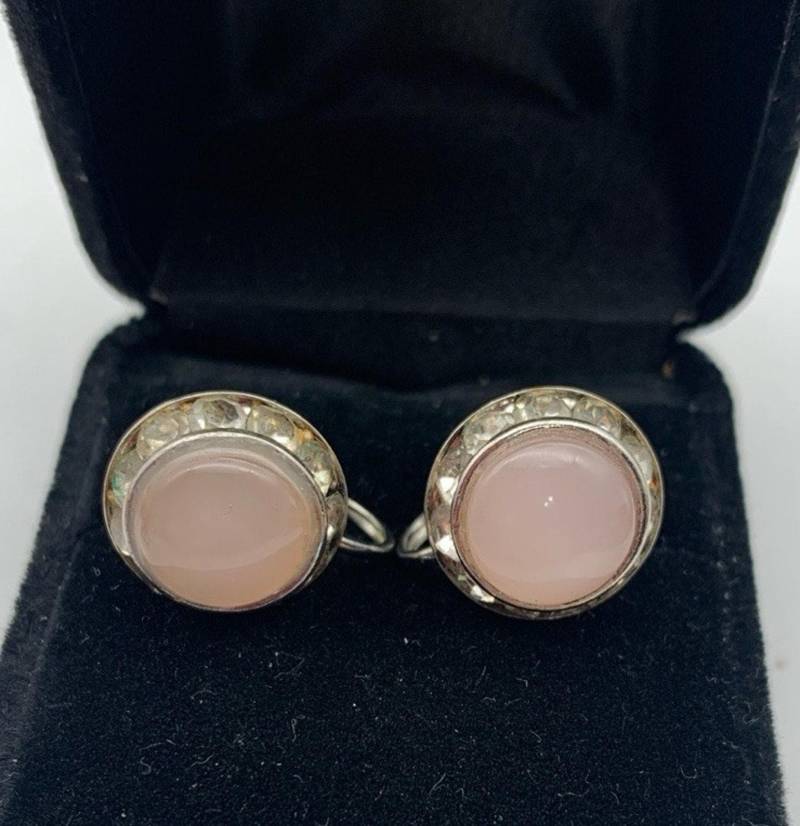 Vintage Coro Faux Rosa Mondstein Und Rhinestone Ohrringe Unterschrieben von Southernreseller