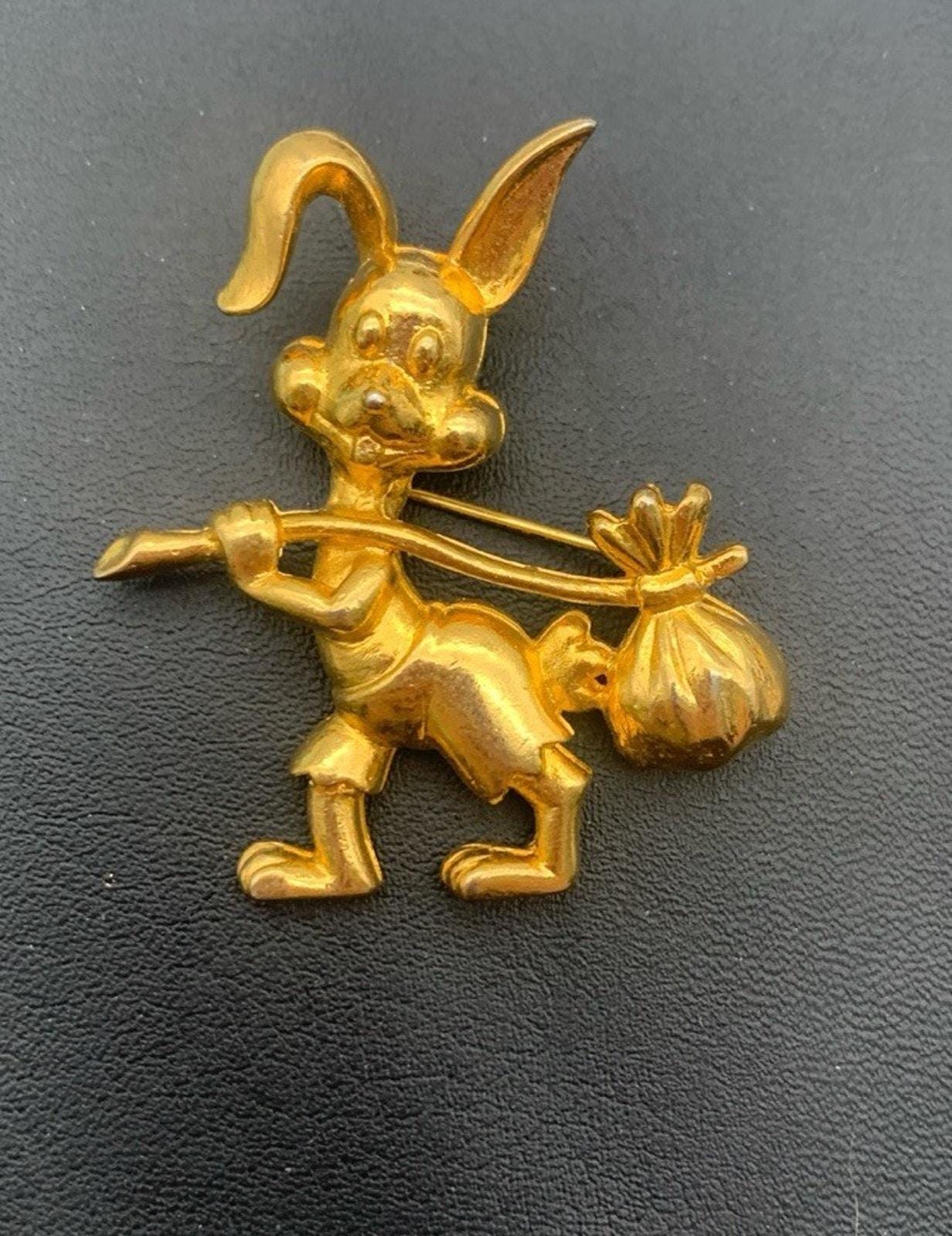 Vintage Gold-Ton-Hobo-Häschen-Kaninchen-Brosche von Southernreseller