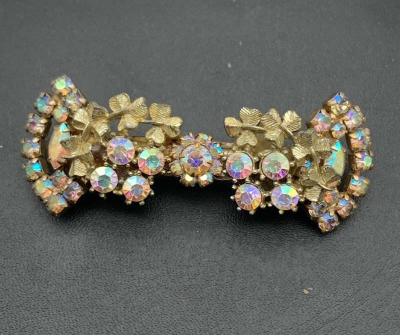 Vintage-Goldton Ab Aurora Borealis Kristallbrosche in Vintage Haarspange Gedreht von Southernreseller