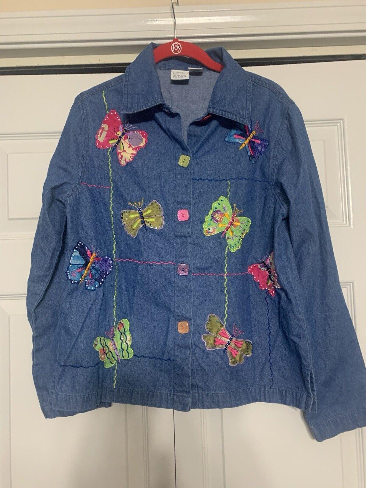 Vintage Haband Denim Schmetterling Besticktes Hemd/Jacke Shacket M | Pp15 von Southernreseller