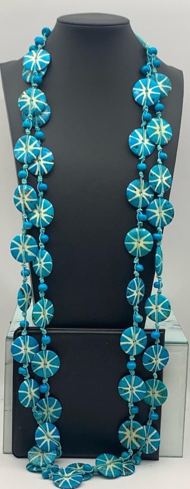 Vintage Handgemachte Türkis Aqua Blau Große Disc Station Halskette Boho Einzigartig von Southernreseller