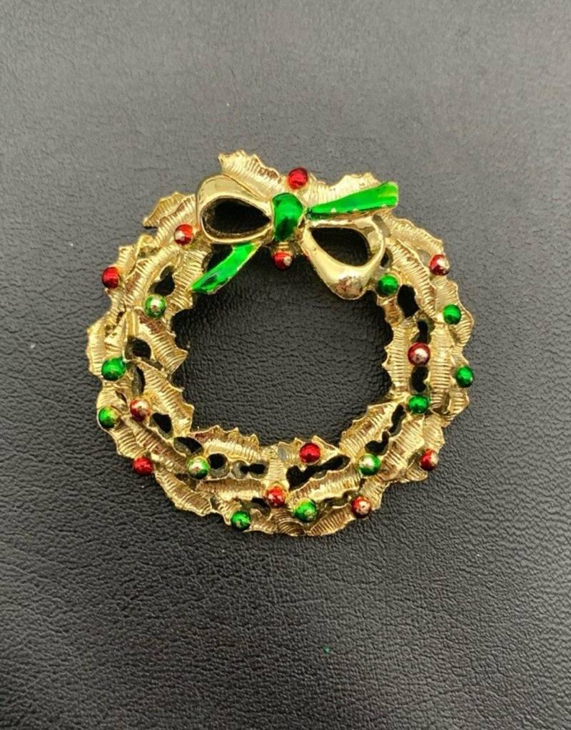 Vintage Mid Century Gerrys Emaille Strass Weihnachten Heiligen Kranz Pin Brosche von Southernreseller