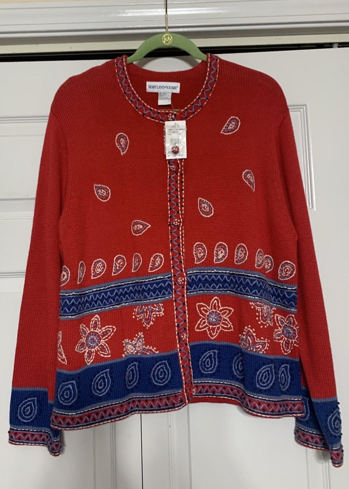 Vintage Neu Mit Etikett Maryland Square Paisley & Floral Bestickte Strickjacke L von Southernreseller