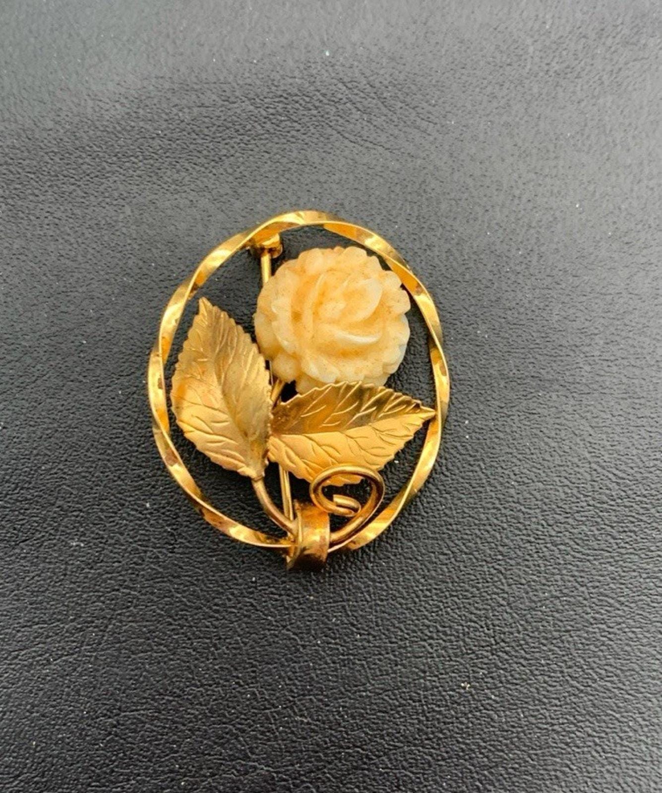 Vintage Signiert K.l. Karen Lynne 12K G.f Geschnitzte Rosen-Brosche ~ 3, 2 cm von Southernreseller