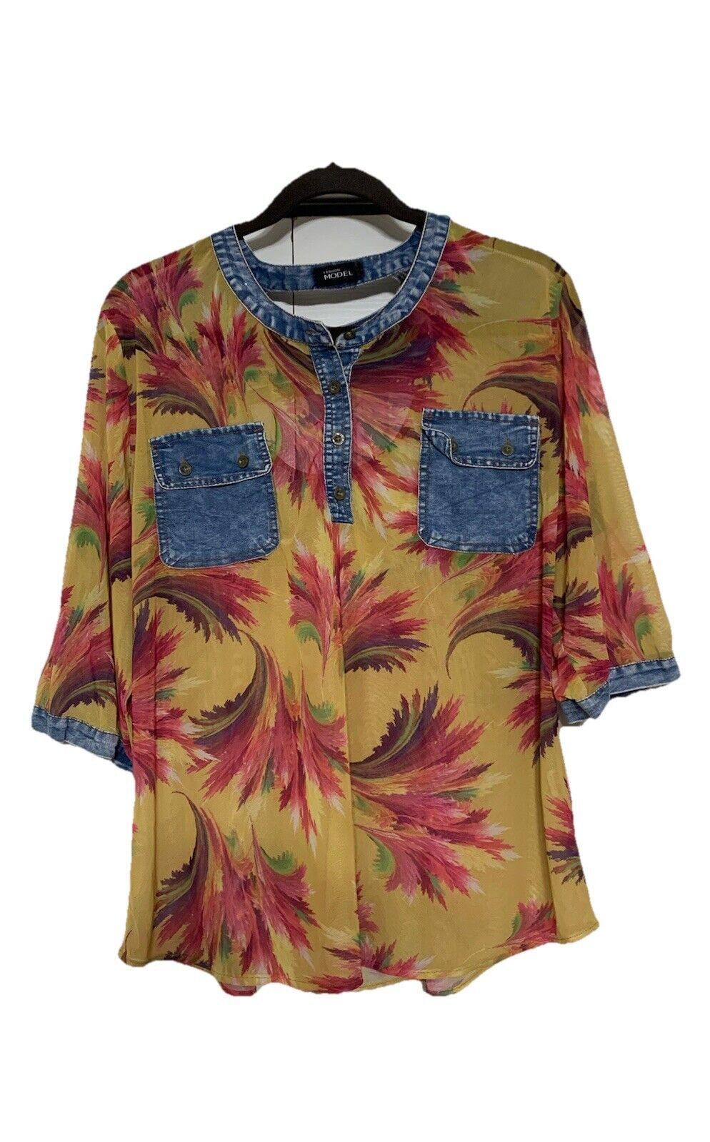 Vintage Y2K Fashion Model Semi Sheer Denim Akzente Top Retro Siehe Maße von Southernreseller