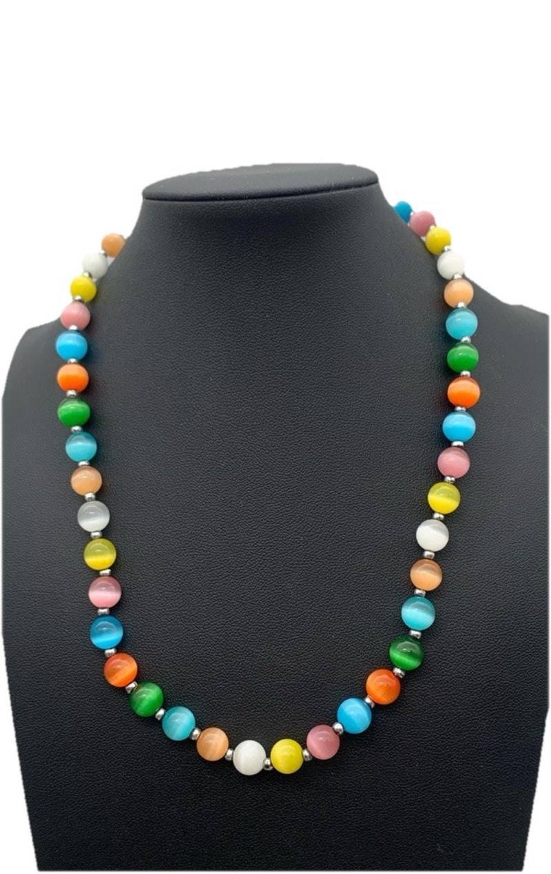 Vntg Glas Katzenaugen Halskette Multicolor Pastell Perlen Irisierenden Kragen Boho 45 cm von Southernreseller