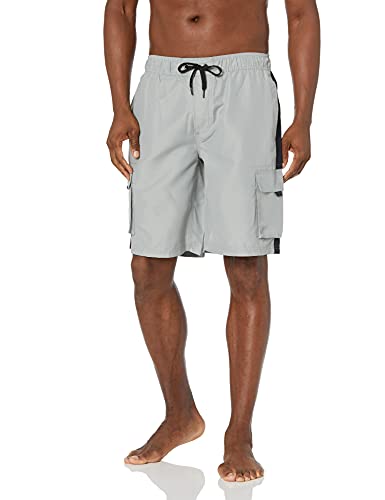 Southpole Herren Schnell trocknende, Wasserabweisende Cargo-Shorts, Schrittlänge 22,9 cm Badehose, Hellgrau gestreift, XL von Southpole