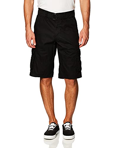 Southpole Herren Cargo-Shorts mit Gürtel, Ripstop Cargos, schwarz, 54 DE von Southpole