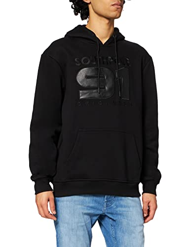 Southpole Herren Southpole Hoody With Pu Application Kapuzenpullover, Schwarz, M von Southpole