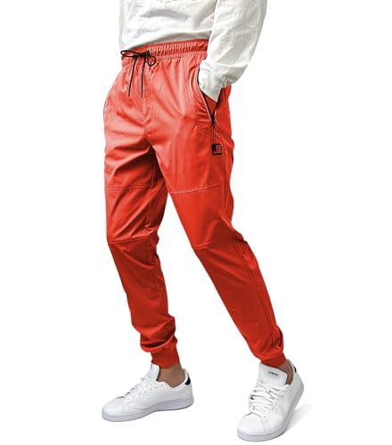 Southpole Herren Men's Quick-Dry Water Resistant Nylon Track Jogger Pants W/Zipped Pockets Lässige Hose, Orange/Abendrot im Zickzackmuster (Sunset Chevron), Groß von Southpole