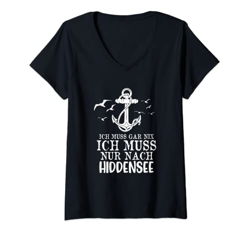Damen Hiddensee T-Shirt mit V-Ausschnitt Damen Hiddensee T-Shirt mit V-Ausschnitt von Souvenir Ostseebad Hiddensee