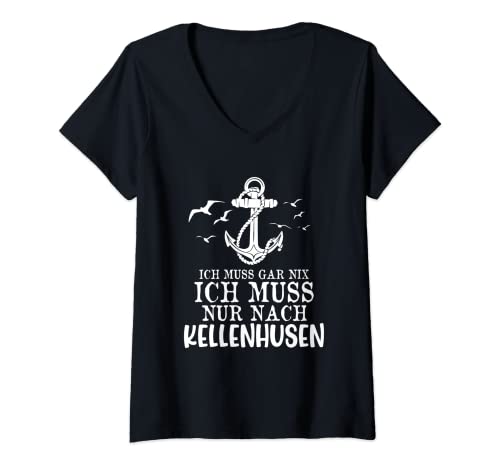 Damen Kellenhusen T-Shirt mit V-Ausschnitt von Souvenir Ostseebad Kellenhusen