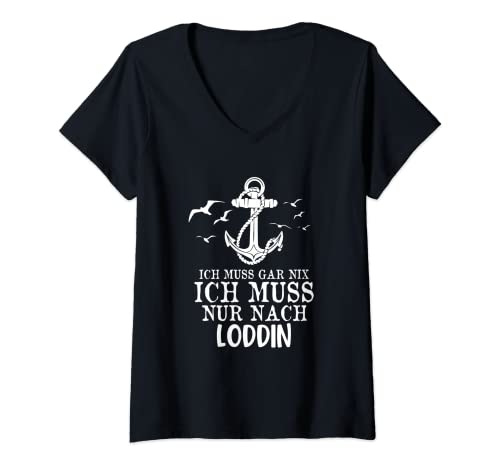 Damen Loddin T-Shirt mit V-Ausschnitt von Souvenir Ostseebad Loddin