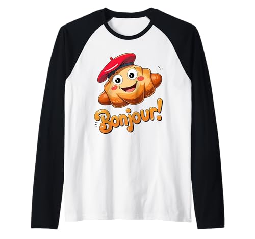 Kids France Cute Croissant Baskenmütze Französisch Sprache Bonjour Raglan von Souvenir Paris France Toddlers Teens Boys Girls