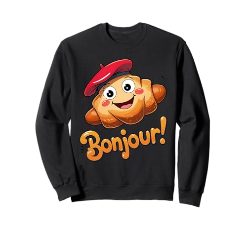 Kids France Cute Croissant Baskenmütze Französisch Sprache Bonjour Sweatshirt von Souvenir Paris France Toddlers Teens Boys Girls