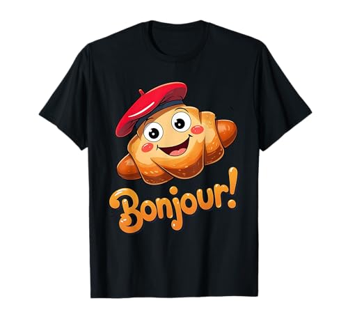 Kids France Cute Croissant Baskenmütze Französisch Sprache Bonjour T-Shirt von Souvenir Paris France Toddlers Teens Boys Girls