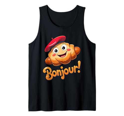 Kids France Cute Croissant Baskenmütze Französisch Sprache Bonjour Tank Top von Souvenir Paris France Toddlers Teens Boys Girls