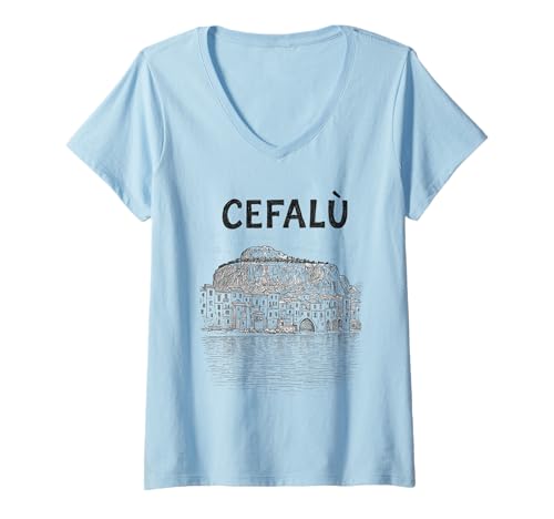 Damen Cefalu Sizilien Italien Kunst Vintage Reise Italien Souvenir T-Shirt mit V-Ausschnitt von Souvenir Shirt