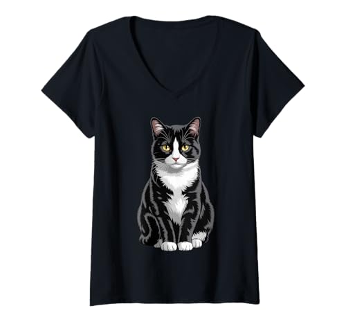 Damen Majestic Smoking Cat Art Katzenliebhaber Männer Frauen Kinder T-Shirt mit V-Ausschnitt Damen Majestic Smoking Cat Art Katzenliebhaber Männer Frauen Kinder T-Shirt mit V-Ausschnitt von Souvenir Shirt