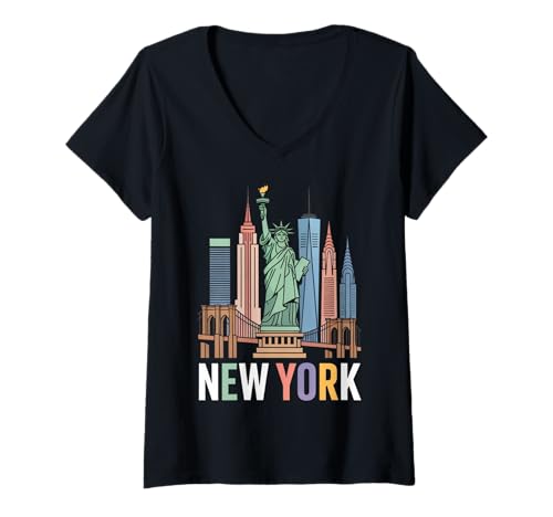 Damen New York Lover City Skyline, Kunst, urbanes Souvenir aus der Stadt NYC T-Shirt mit V-Ausschnitt von Souvenir Shirt