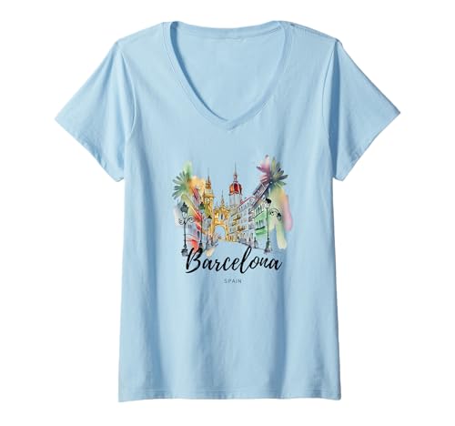 Damen Vintage Spanien Barcelona City Espana Souvenir Spanien T-Shirt mit V-Ausschnitt von Souvenir Shirt