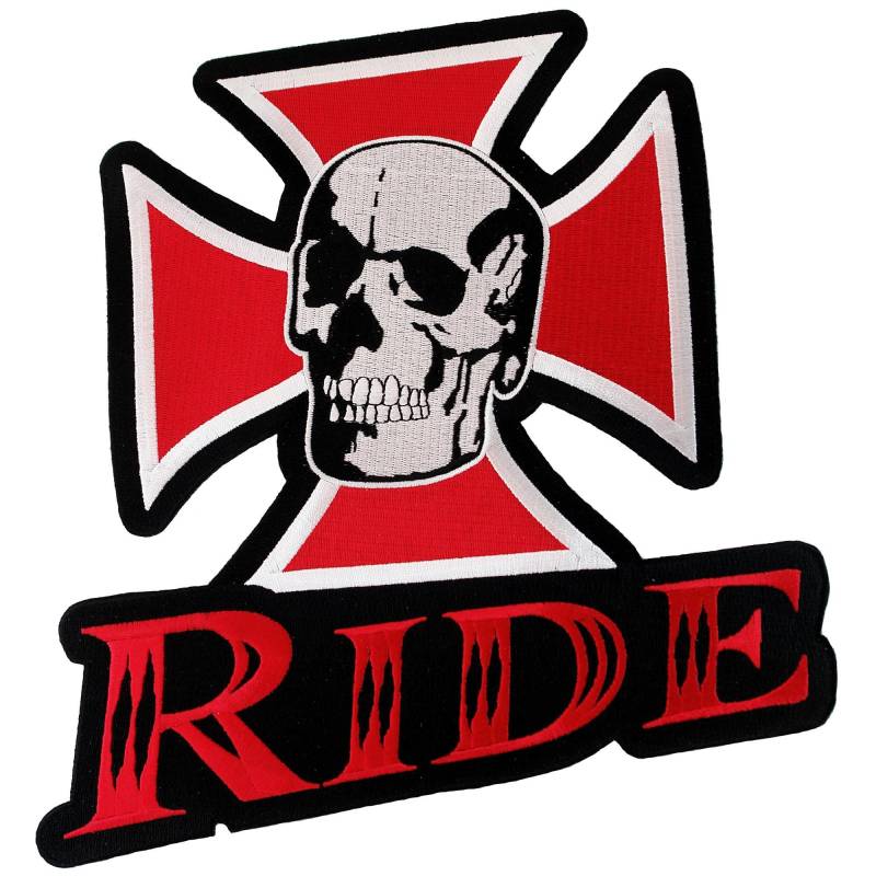 Große Skull Cross Patch Aufbügler Gestickte Applikation Malteser Eisernes Kreuz Biker Choppers Big von SouvenirPatch