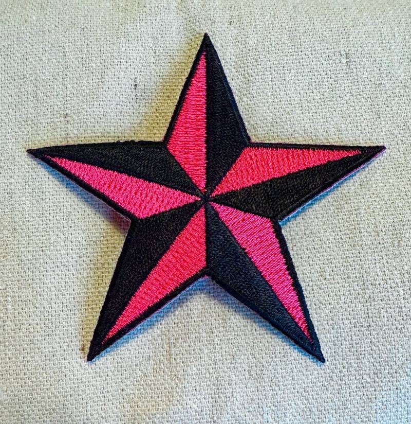 Nautik Stern Patch Aufnäher Gestickt Schwarz Rosa Marine Sailor Tattoo Fünf Punkt Stern Applikation von SouvenirPatch