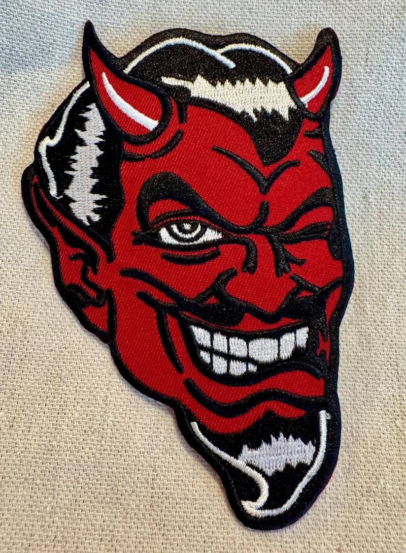 Roter Teufel Patch Gestickte Applikation 666 Totenkopf Teufel Symbol Biker Satan von SouvenirPatch
