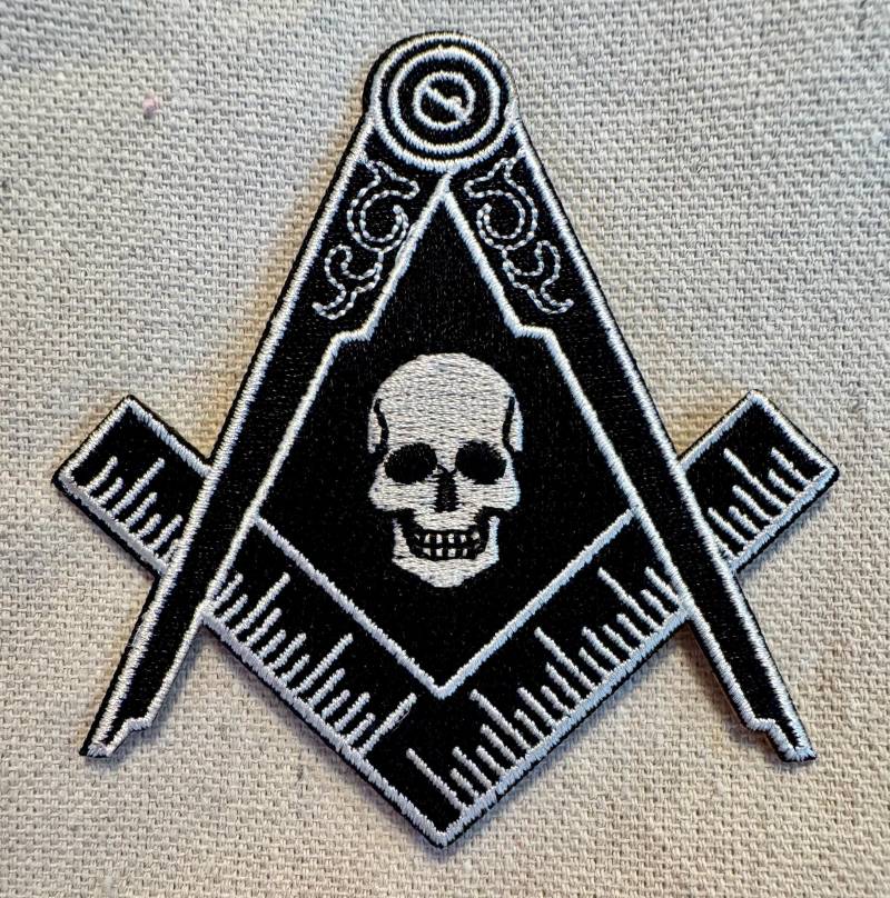 Schwarze Masonic Skull Patch Gestickte Freemason Mason Compass Emblem von SouvenirPatch