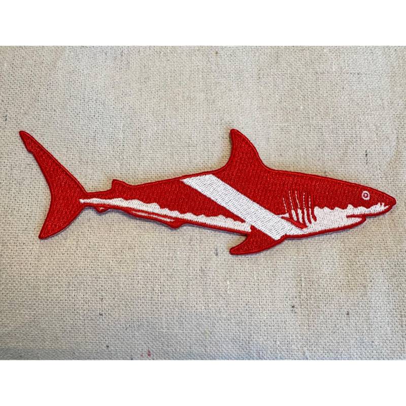 Taucher Weißer Hai Aufnäher Zum Aufbügeln Applikation Taucher Down Flagge Wappen von SouvenirPatch