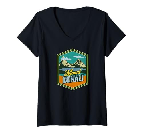 Damen Mount Denali Souvenir/Mt. Denali T-Shirt mit V-Ausschnitt Damen Mount Denali Souvenir/Mt. Denali T-Shirt mit V-Ausschnitt von Souvenirladen Mount Denali