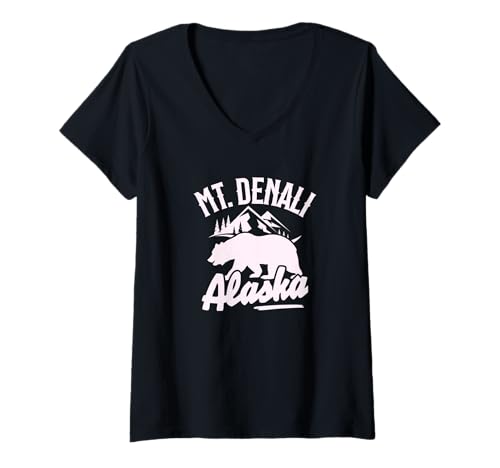 Damen Mount Denali Souvenir/Mt. Denali T-Shirt mit V-Ausschnitt von Souvenirladen Mount Denali