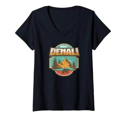 Damen Mount Denali Souvenir/Mt. Denali T-Shirt mit V-Ausschnitt von Souvenirladen Mount Denali