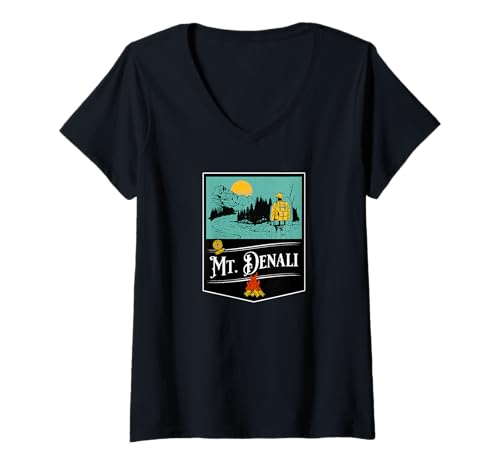 Damen Mount Denali Souvenir/Mt. Denali T-Shirt mit V-Ausschnitt Damen Mount Denali Souvenir/Mt. Denali T-Shirt mit V-Ausschnitt von Souvenirladen Mount Denali