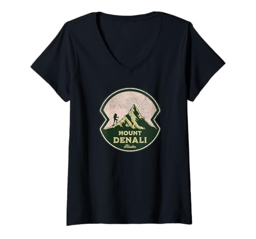 Damen Mount Denali Souvenir/Mt. Denali T-Shirt mit V-Ausschnitt Damen Mount Denali Souvenir/Mt. Denali T-Shirt mit V-Ausschnitt von Souvenirladen Mount Denali